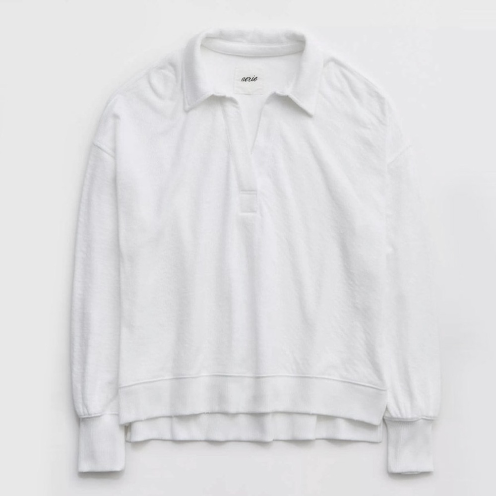 Aerie Sugar Rush Polo Sweatshirt White Top